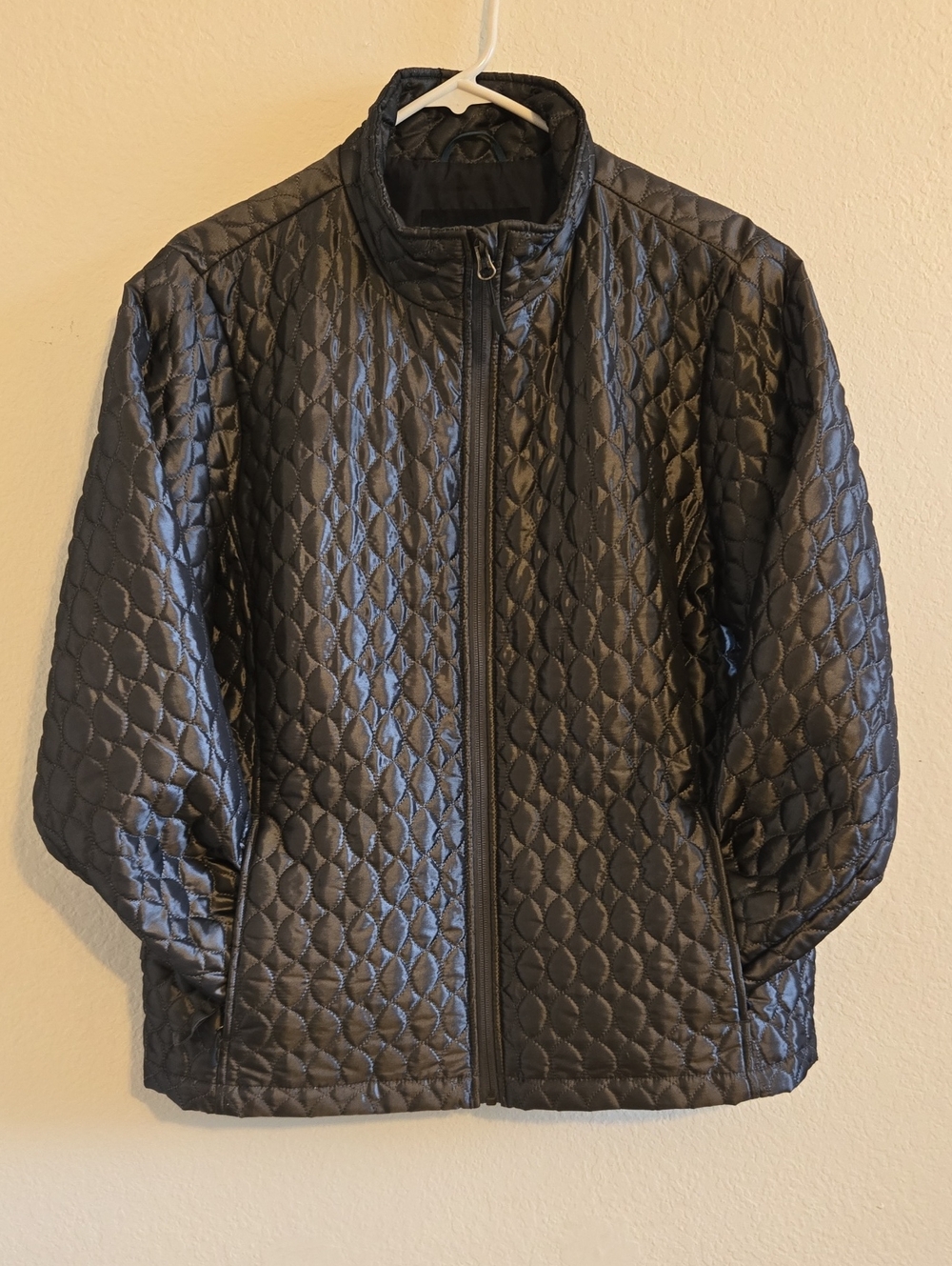 Lands' End Quilted Gray Slim Puffer Jacket - Metallic Gray - 14/16